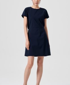 Back Open Denim Dress Navy